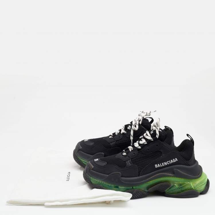 Pre Owned Balenciaga Black Leather And Mesh Triple S Clear Sole Low Top Sneakers Size 35