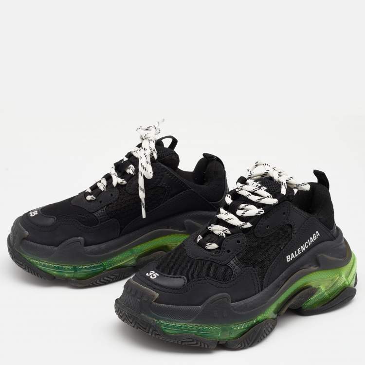 Pre Owned Balenciaga Black Leather And Mesh Triple S Clear Sole Low Top Sneakers Size 35