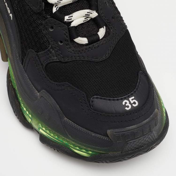 Pre Owned Balenciaga Black Leather And Mesh Triple S Clear Sole Low Top Sneakers Size 35