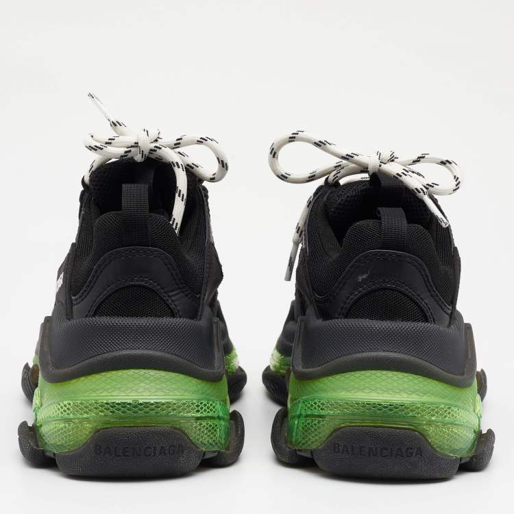 Pre Owned Balenciaga Black Leather And Mesh Triple S Clear Sole Low Top Sneakers Size 35