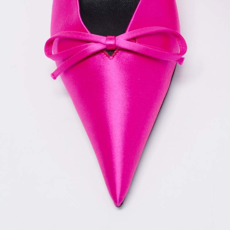 Pre Owned Balenciaga Fuchsia Satin Knife Slingback Pointed Toe Mules Size 36.5