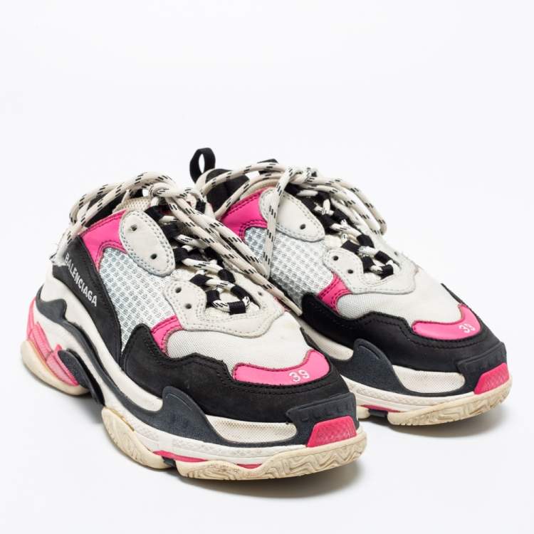 Pre Owned Balenciaga Multicolor Leather and Mesh Triple S Sneakers Size 39