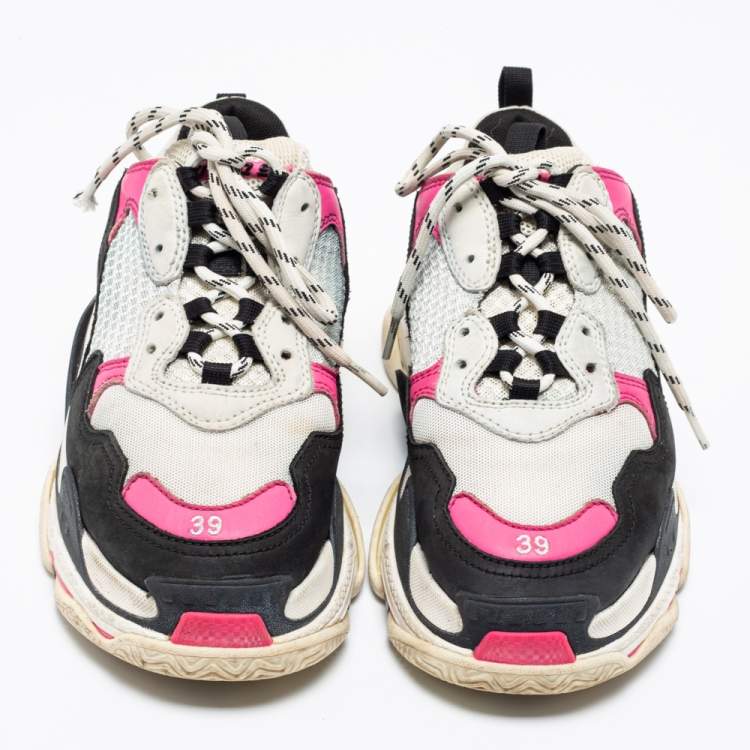 Pre Owned Balenciaga Multicolor Leather and Mesh Triple S Sneakers Size 39