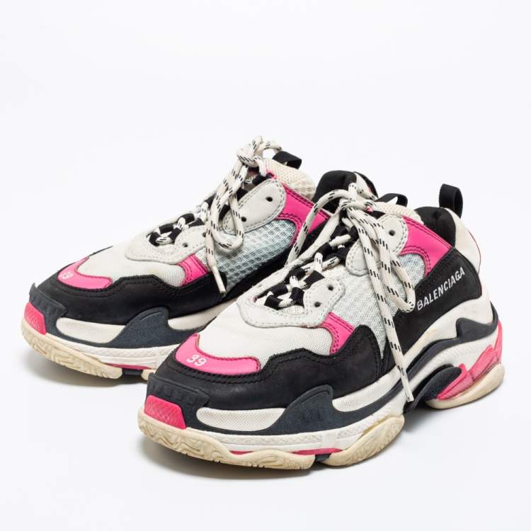 Pre Owned Balenciaga Multicolor Leather and Mesh Triple S Sneakers Size 39