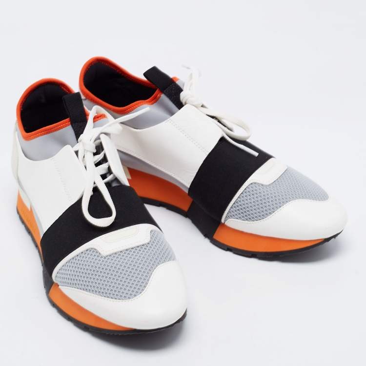 Pre Owned Balenciaga Multicolor Mesh And Leather Race Runner Low Top Sneakers Size 41