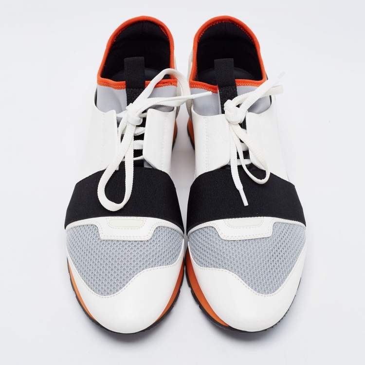 Pre Owned Balenciaga Multicolor Mesh And Leather Race Runner Low Top Sneakers Size 41