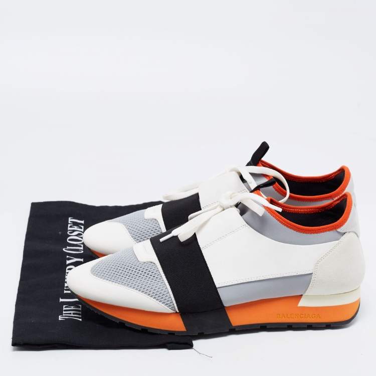 Pre Owned Balenciaga Multicolor Mesh And Leather Race Runner Low Top Sneakers Size 41