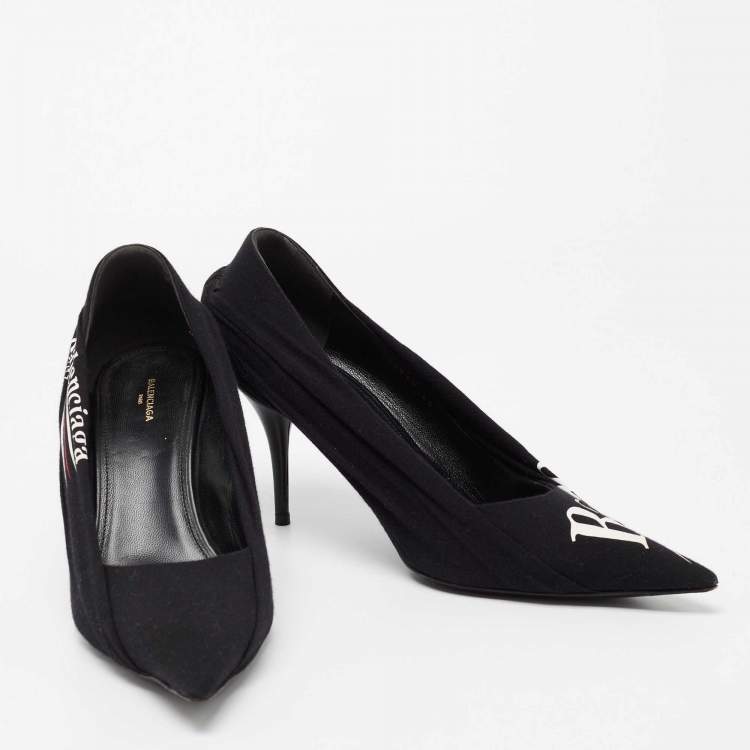 Pre Owned Balenciaga Black Fabric Knife Logo Pointed Toe Pumps Size 40