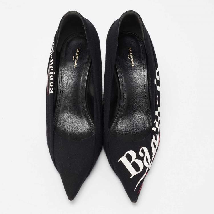 Pre Owned Balenciaga Black Fabric Knife Logo Pointed Toe Pumps Size 40