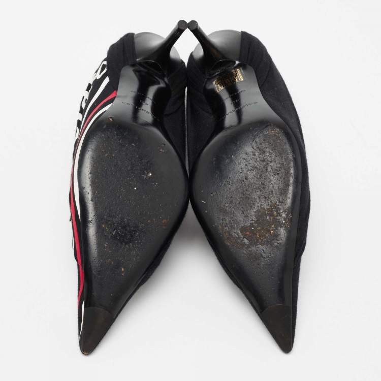 Pre Owned Balenciaga Black Fabric Knife Logo Pointed Toe Pumps Size 40