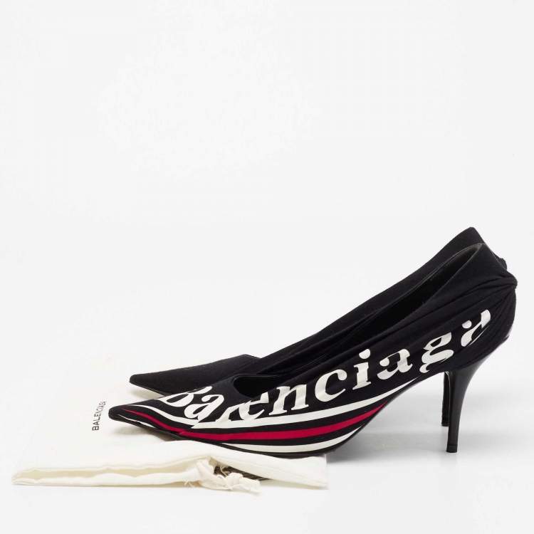 Pre Owned Balenciaga Black Fabric Knife Logo Pointed Toe Pumps Size 40