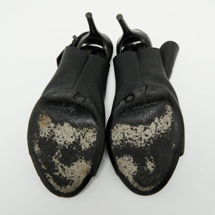 Pre Owned Balenciaga Black Leather Open Toe Glove Slingback Sandals Size 39