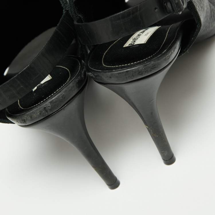 Pre Owned Balenciaga Black Leather Open Toe Glove Slingback Sandals Size 39