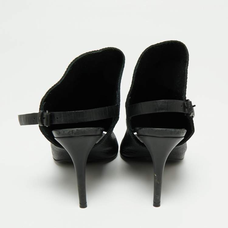 Pre Owned Balenciaga Black Leather Open Toe Glove Slingback Sandals Size 39