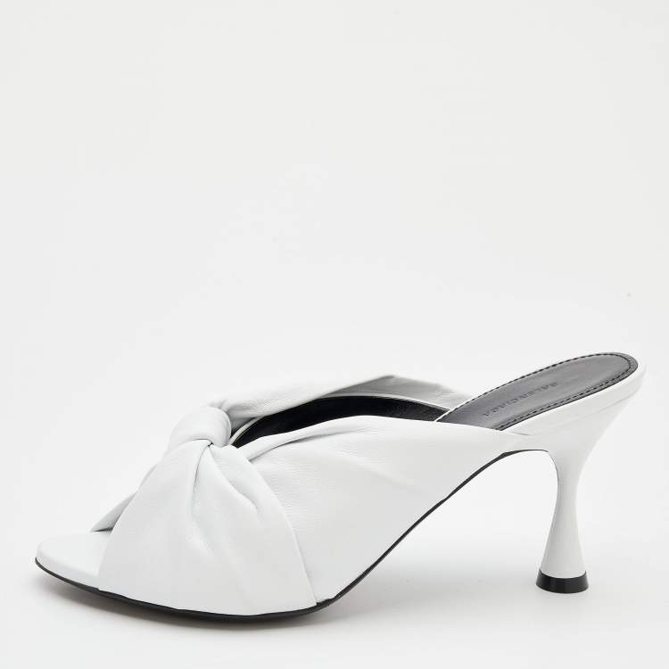 Balenciaga White Leather Drapy Knotted Slide Sandals Size 37.5