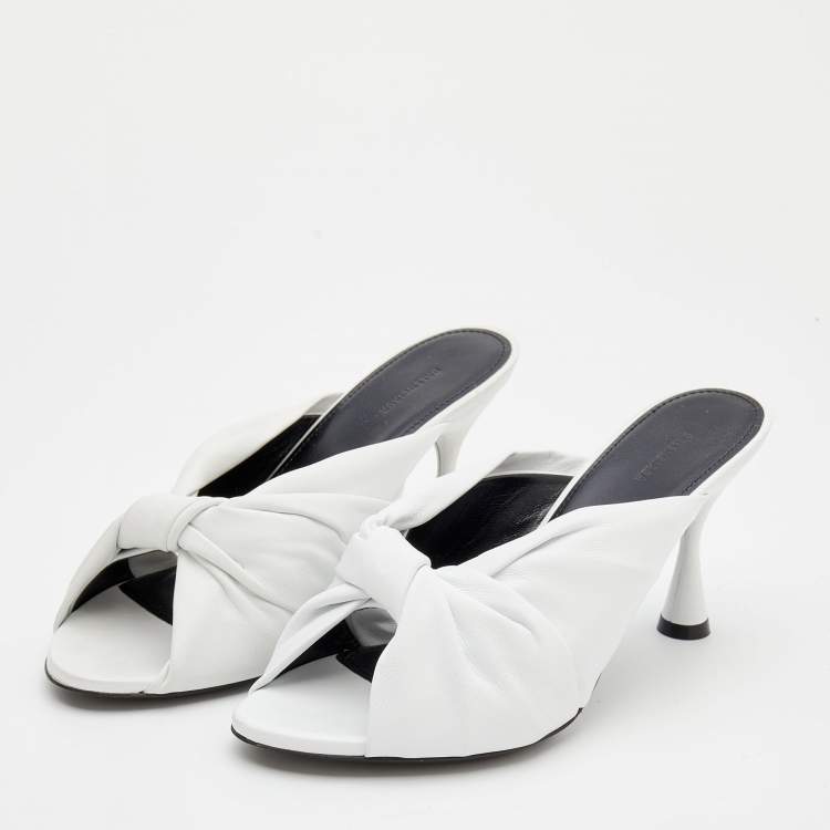 Balenciaga White Leather Drapy Knotted Slide Sandals Size 37.5