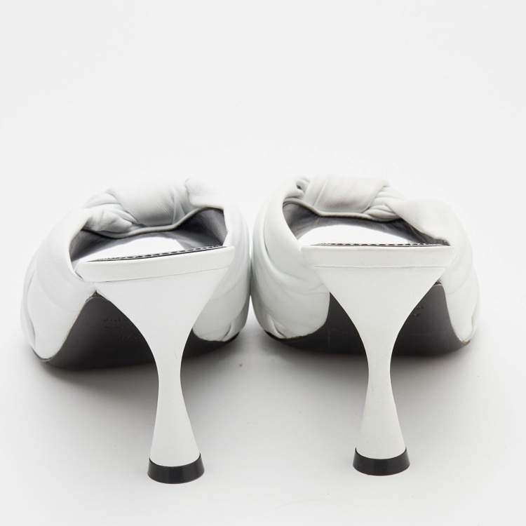 Pre Owned Balenciaga White Leather Drapy Knotted Slide Sandals Size 37.5