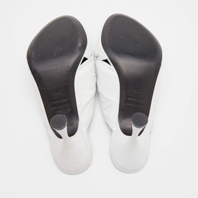 Pre Owned Balenciaga White Leather Drapy Knotted Slide Sandals Size 37.5