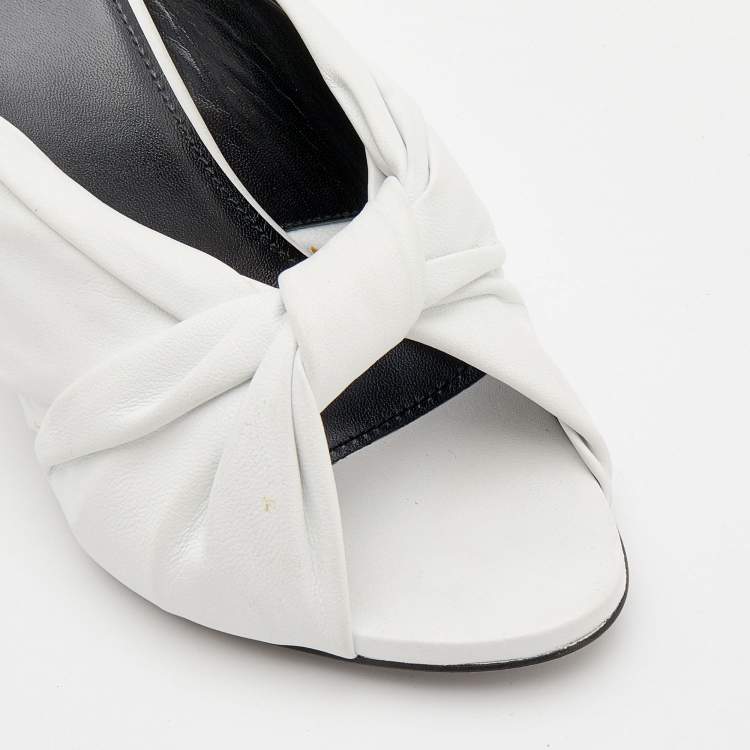 Pre Owned Balenciaga White Leather Drapy Knotted Slide Sandals Size 37.5