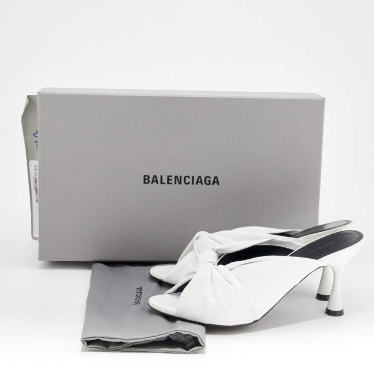 Pre Owned Balenciaga White Leather Drapy Knotted Slide Sandals Size 37.5