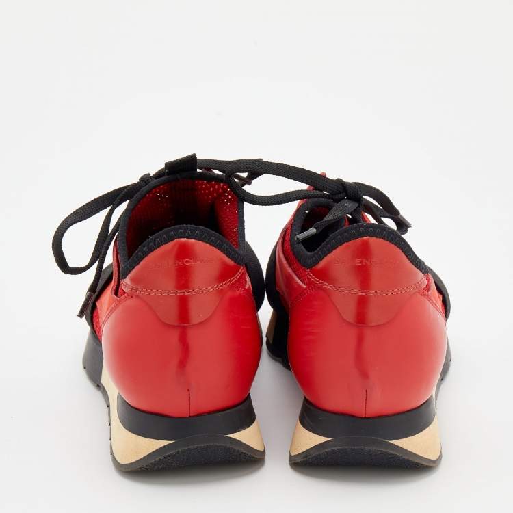 Pre Owned Balenciaga Red Suede And Leather Race Runner Sneakers Size 38