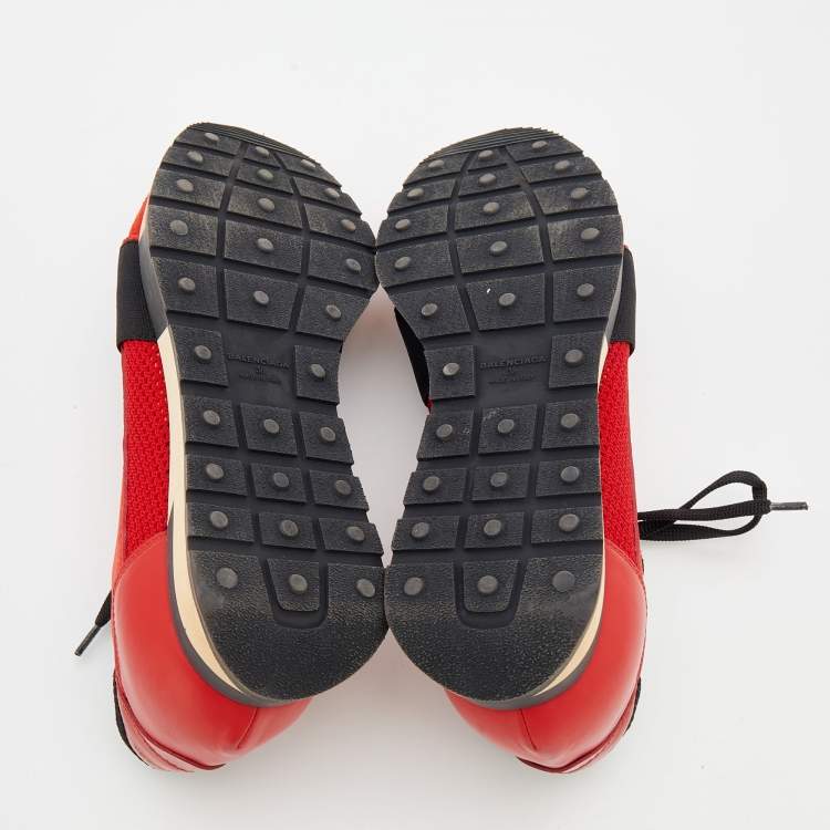 Pre Owned Balenciaga Red Suede And Leather Race Runner Sneakers Size 38