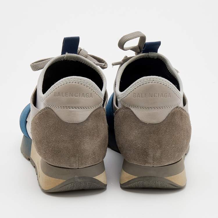 Pre Owned Balenciaga Grey/Blue Leather Race Runner Sneakers Size 36