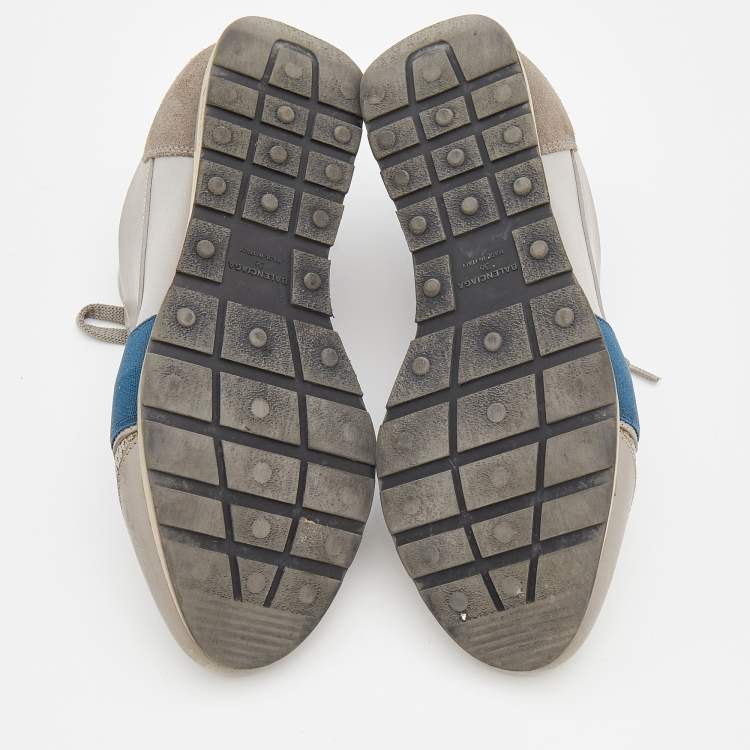 Pre Owned Balenciaga Grey/Blue Leather Race Runner Sneakers Size 36