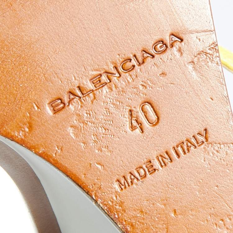 Pre Owned Balenciaga Yellow Leather Wedge Ankle Strap Sandals Size 40