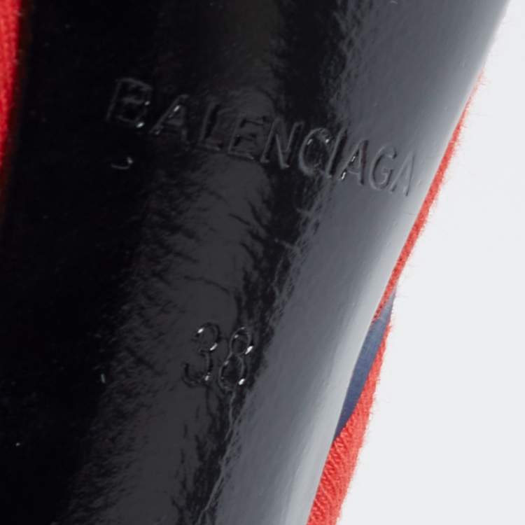 مملوكة مسبقًا Balenciaga Red Fabric And Leather Knife Logo Pointed Toe Pumps Size 38