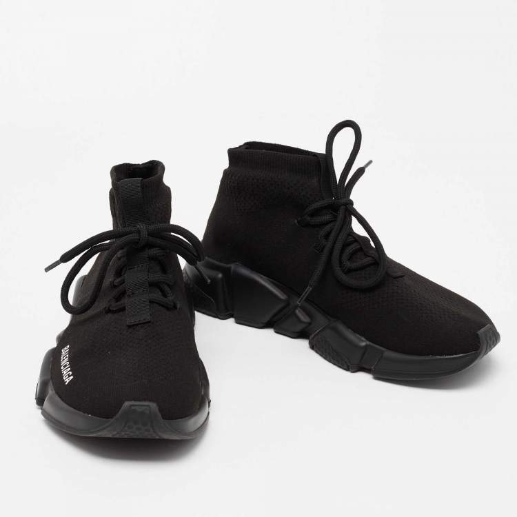 Pre Owned Balenciaga Black Knit Fabric Speed Trainer Lace Up Sneakers Size 38