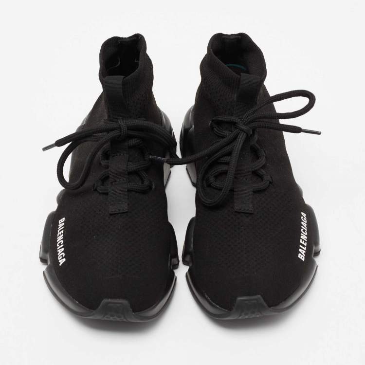 Pre Owned Balenciaga Black Knit Fabric Speed Trainer Lace Up Sneakers Size 38
