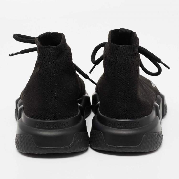 Pre Owned Balenciaga Black Knit Fabric Speed Trainer Lace Up Sneakers Size 38