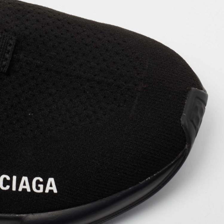 Pre Owned Balenciaga Black Knit Fabric Speed Trainer Lace Up Sneakers Size 38