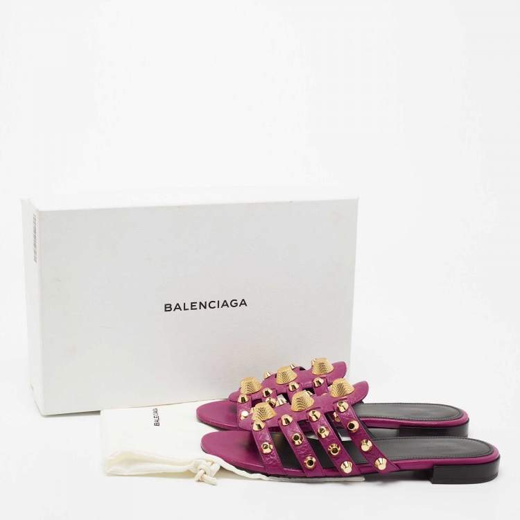 Pre Owned Balenciaga Magenta Leather Arena Flat Slides Size 39