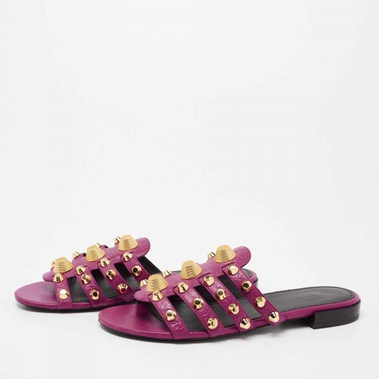 Pre Owned Balenciaga Magenta Leather Arena Flat Slides Size 39