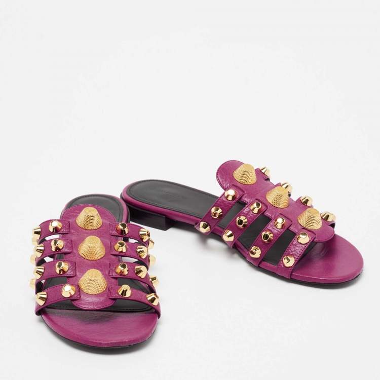 Pre Owned Balenciaga Magenta Leather Arena Flat Slides Size 39