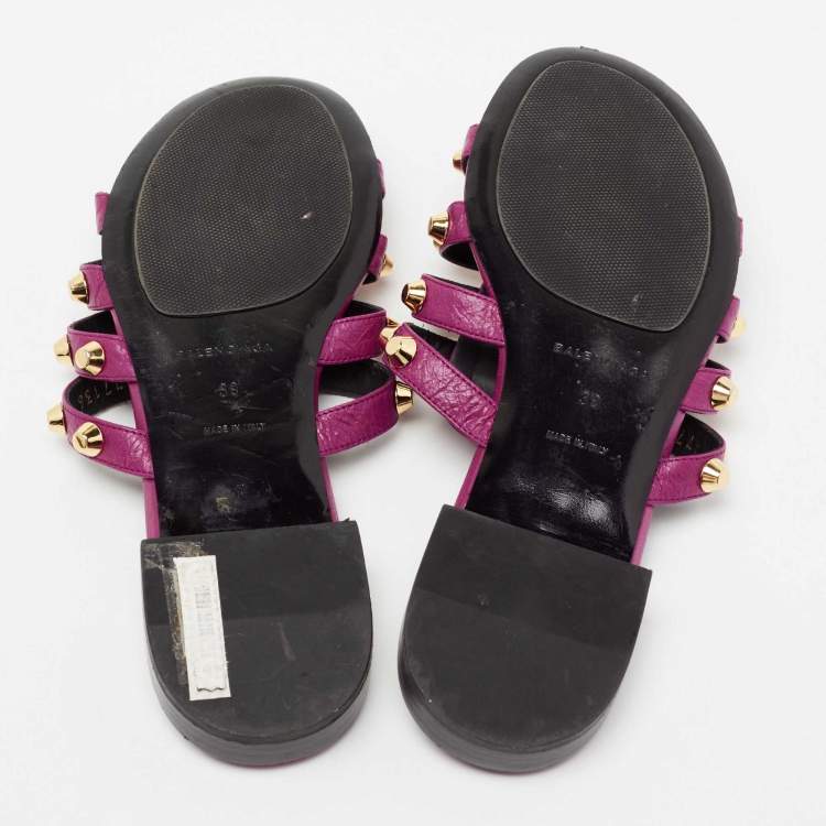 Pre Owned Balenciaga Magenta Leather Arena Flat Slides Size 39
