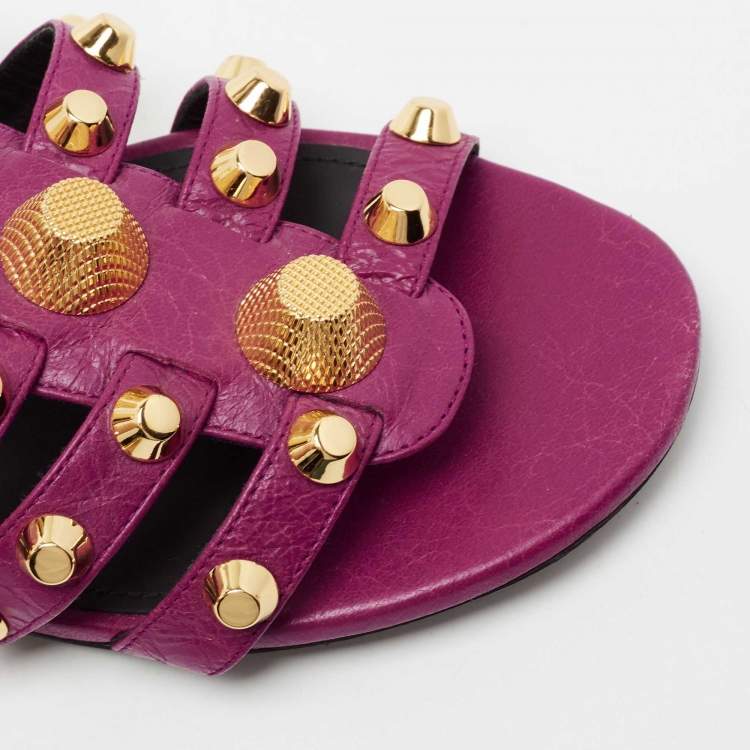 Pre Owned Balenciaga Magenta Leather Arena Flat Slides Size 39