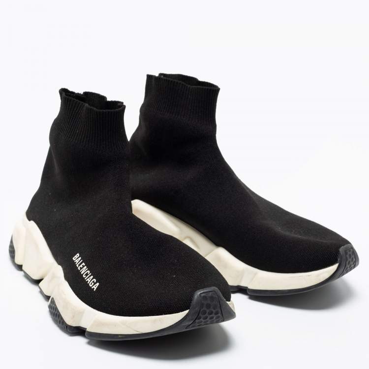 Pre Owned Balenciaga Black Knit Fabric Speed Trainer Sneakers Size 39