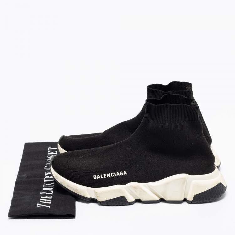 Pre Owned Balenciaga Black Knit Fabric Speed Trainer Sneakers Size 39