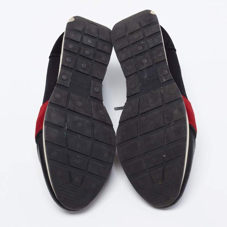 Pre Owned Balenciaga Black/Red Leather And Fabric Race Runner Low Top Sneakers Size 38