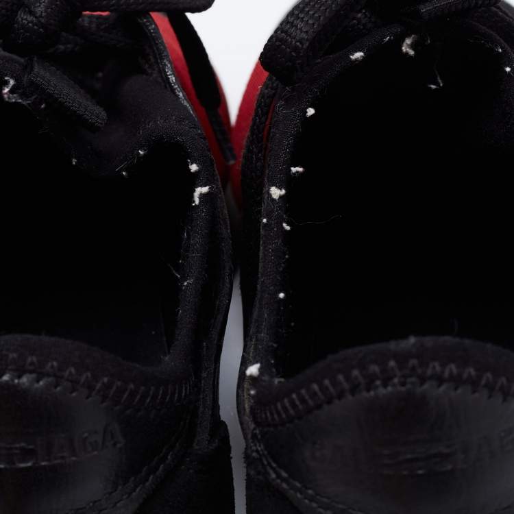 Pre Owned Balenciaga Black/Red Leather And Fabric Race Runner Low Top Sneakers Size 38
