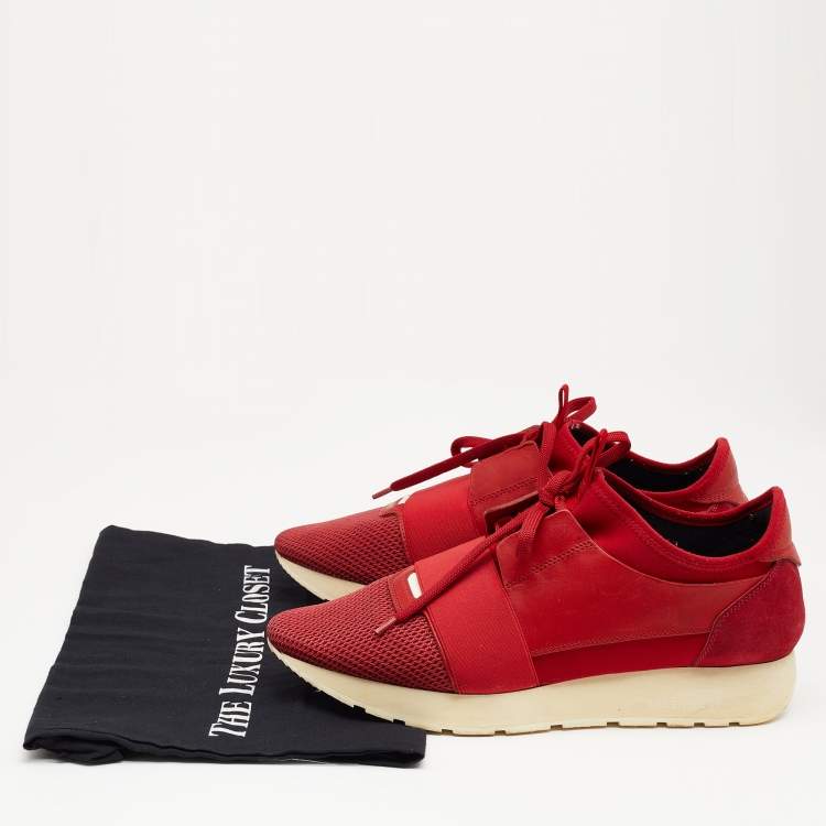 Pre Owned Balenciaga Red Leather And Mesh Race Runner Low Top Sneakers Size 41