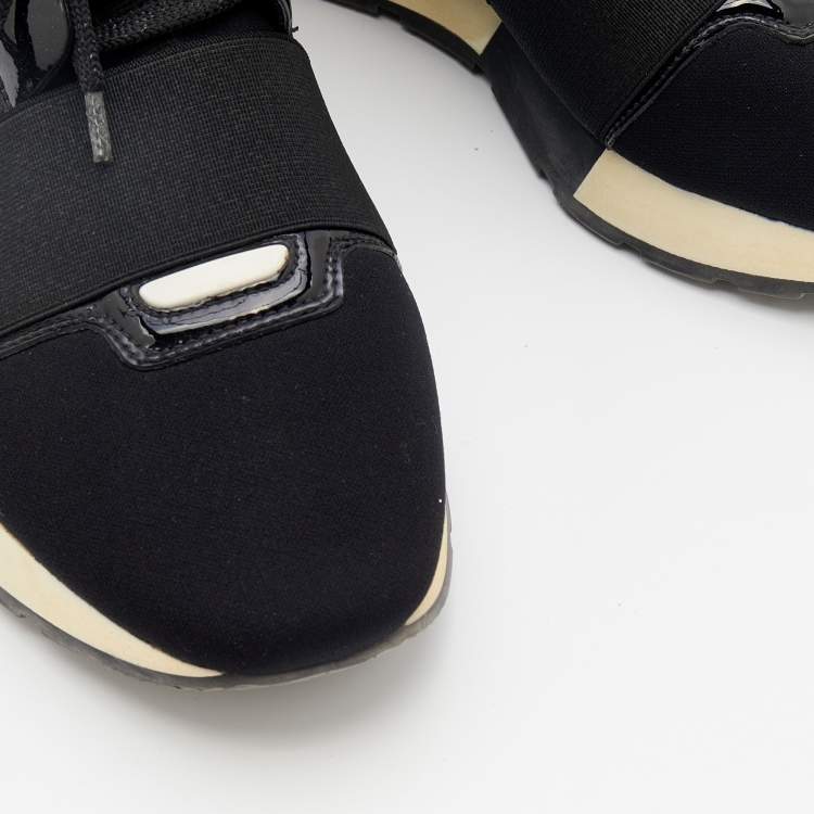 Pre Owned Balenciaga Black Patent Leather And Knit Fabric Race Runner Sneakers Size 39
