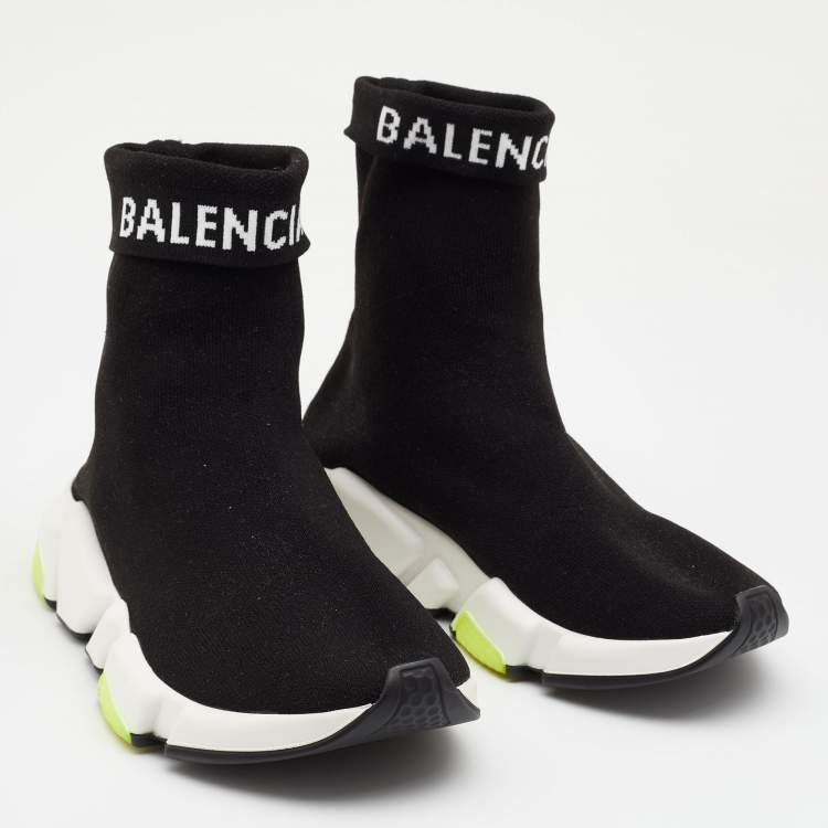 Pre Owned Balenciaga Black Knit Fabric Speed Trainer Sneakers Size 35