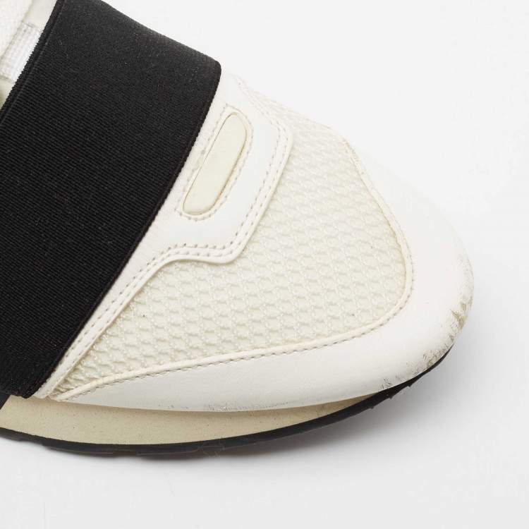 Pre Owned Balenciaga White/Black Mesh And Leather Race Runner Low Top Sneakers Size 38