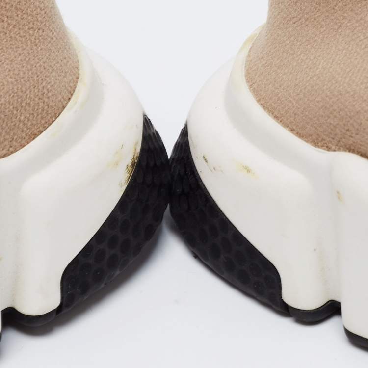 Pre Owned Balenciaga Beige Knit Fabric Speed Trainer High-Top Sneakers Size 36