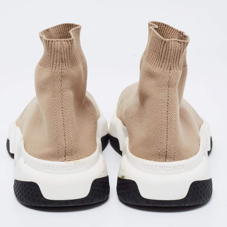 Pre Owned Balenciaga Beige Knit Fabric Speed Trainer High-Top Sneakers Size 36
