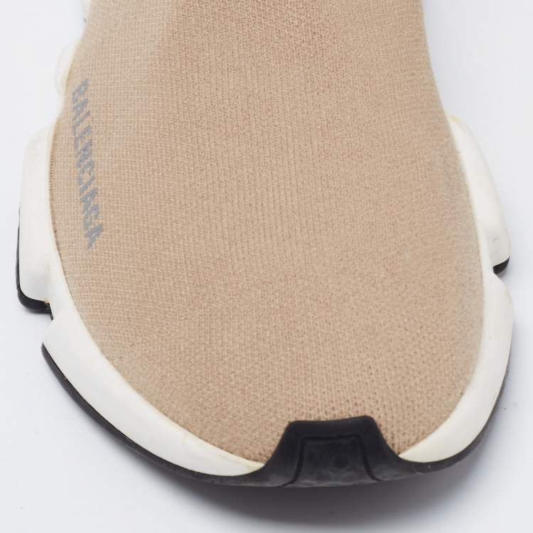 Pre Owned Balenciaga Beige Knit Fabric Speed Trainer High-Top Sneakers Size 36